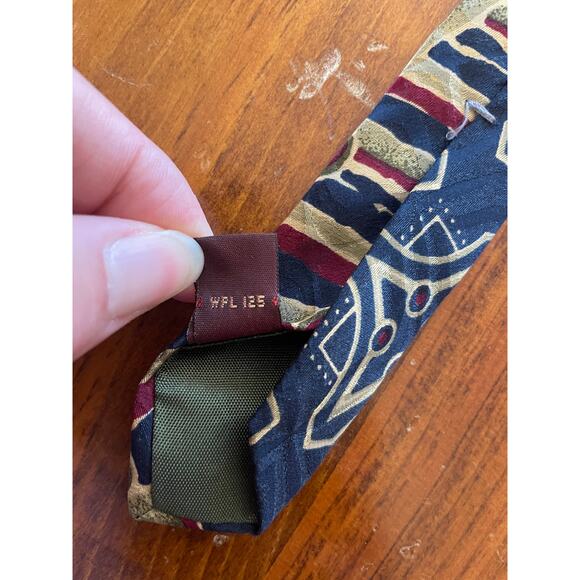 Chaps Ralph Lauren Neck Tie All Silk Stripes Stars Dots Blue Red Made in USA - Picture 5 of 6